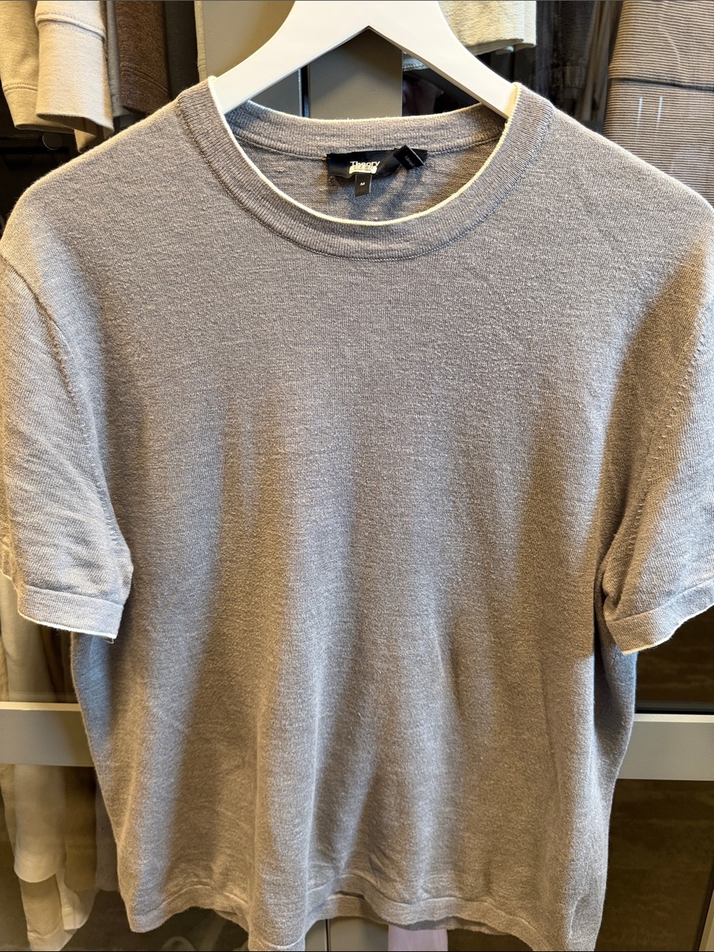 Theory Short-Sleeve Crewneck Tee in Light Taupe Gray